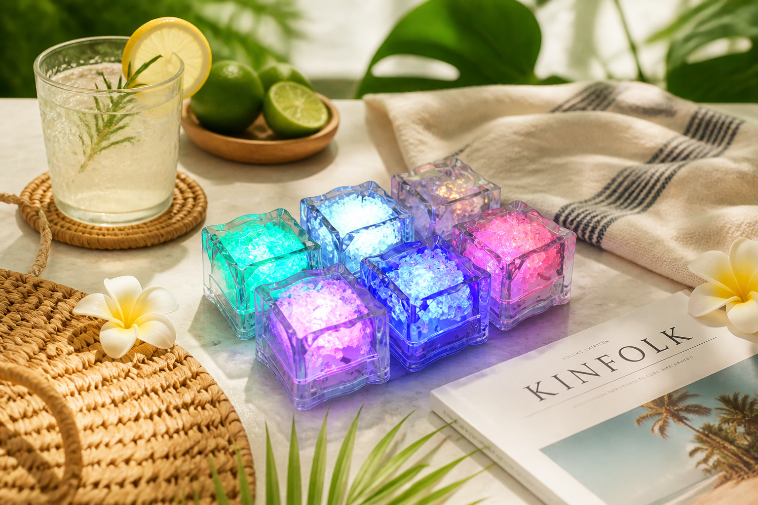 ก้อนน้ำแข็ง LED เปลี่ยนสีเมื่อโดนน้ำ